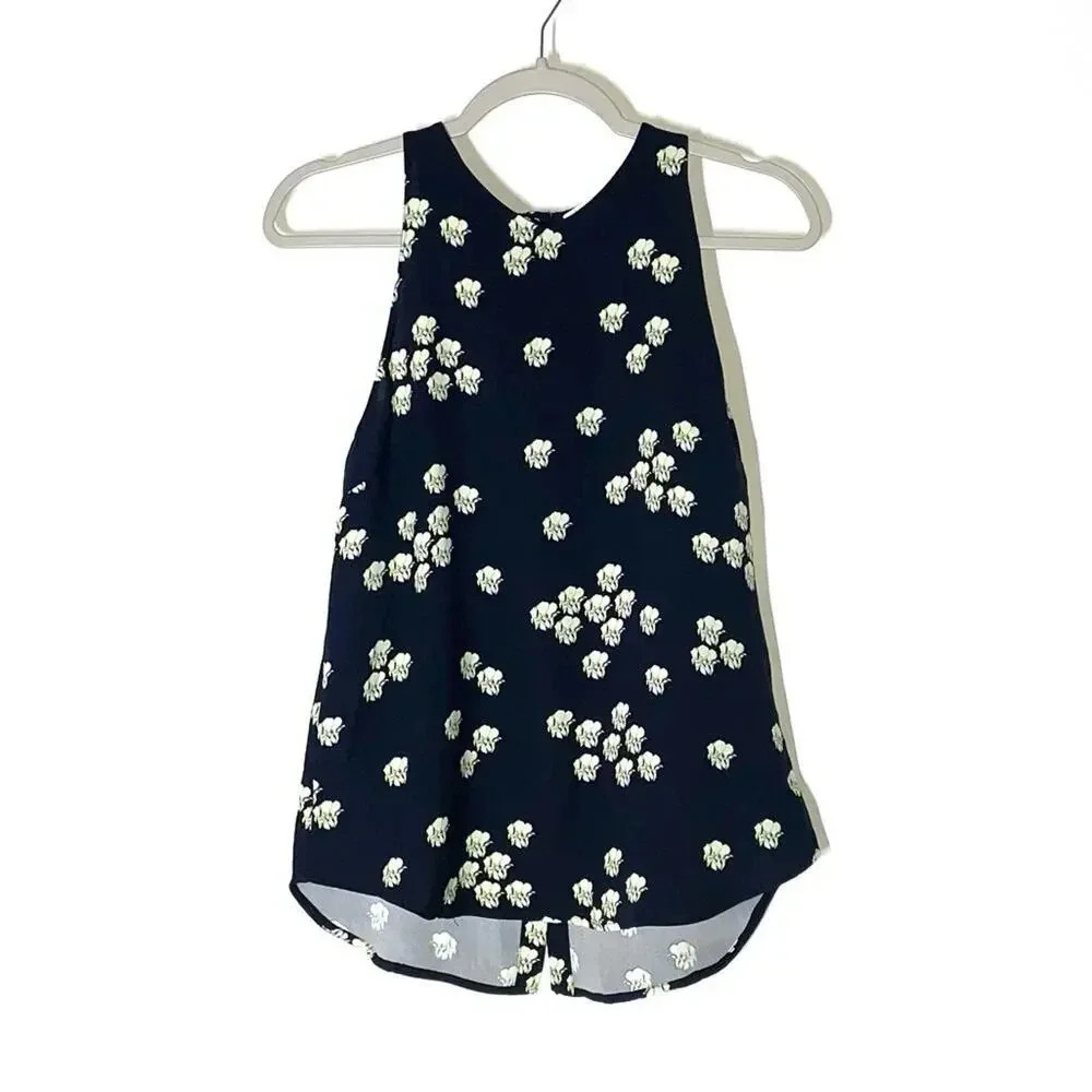 ALC Silk Floral Navy Sleeveless Tank Blouse Size Small